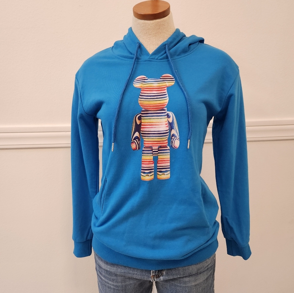 Pangaia X Haroshi BE@RBRICK Recycled Cotton Hoodie Cobalt Blue Unisex - Picture 3 of 13